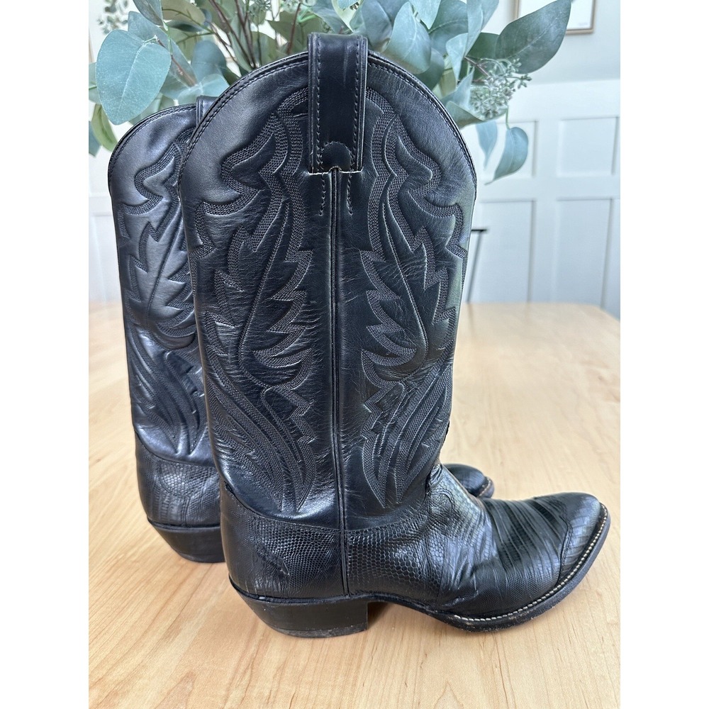 Justin Mens Iguana Lizard Exotic Black Western Boots Sz 9D  *Imperfect